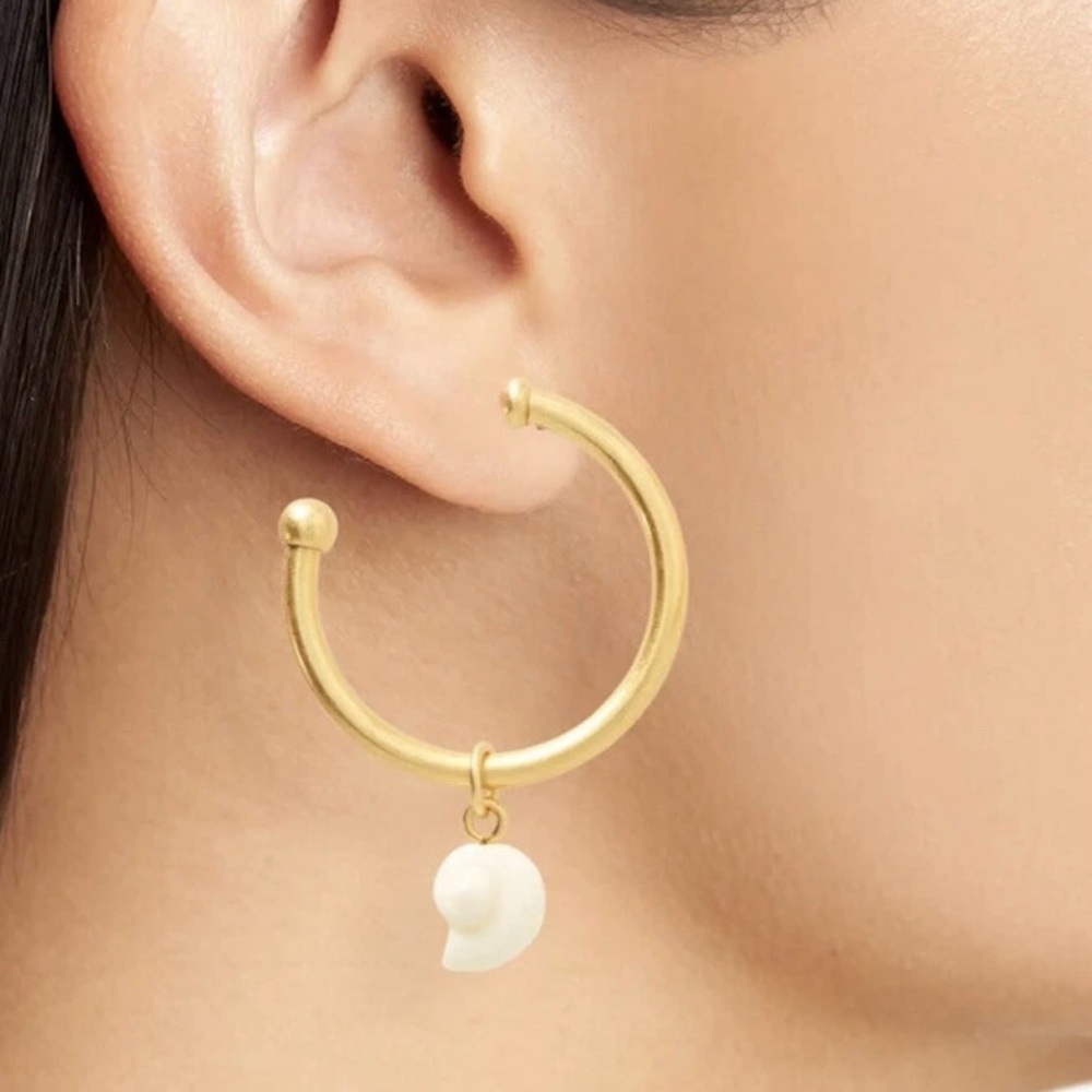 Madewell Gold and White shell Pearl large Hoop Earrings